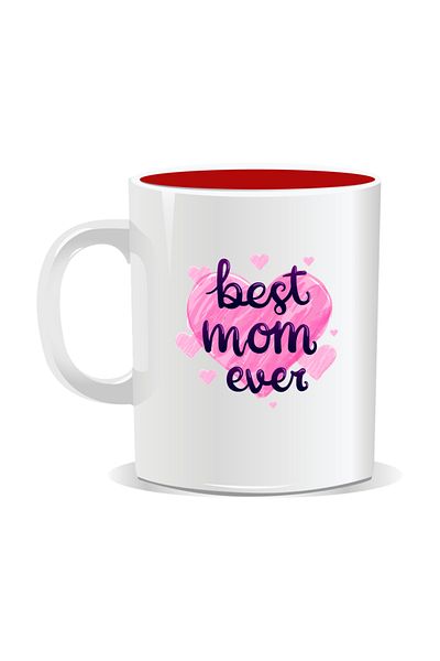 OEM Personalized mug with March 8th messages for mothers, Best Mom Ever - Red interior