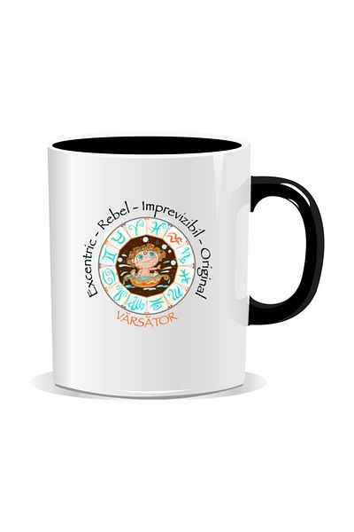OEM Personalized mug with zodiac, Complete horoscope with Aquarius - Black interior