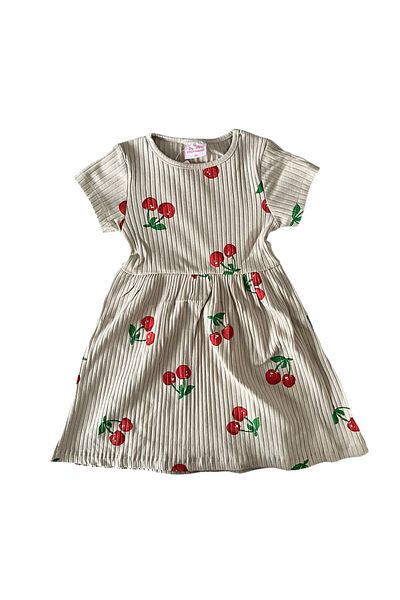 BY-GRİ By-Grey Cherry Patterned Short Sleeved Girl's Dress