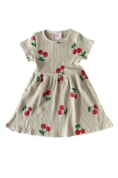 BY-GRİ By-Grey Cherry Patterned Short Sleeved Girl's Dress