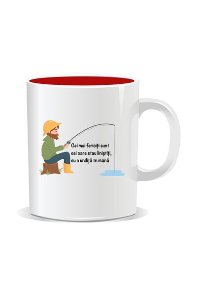 OEM Personalized mug with message for fishermen, The happiest - Red interior