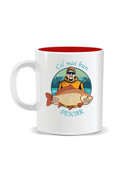 OEM Personalized mug with message for fishermen, Best fisherman - Red interior
