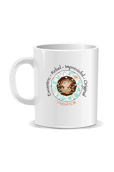 OEM Personalized mug with zodiac, Complete horoscope with Aquarius - White interior