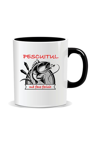 OEM Personalized mug with message for fishermen, Fishing makes me happy - Black interior