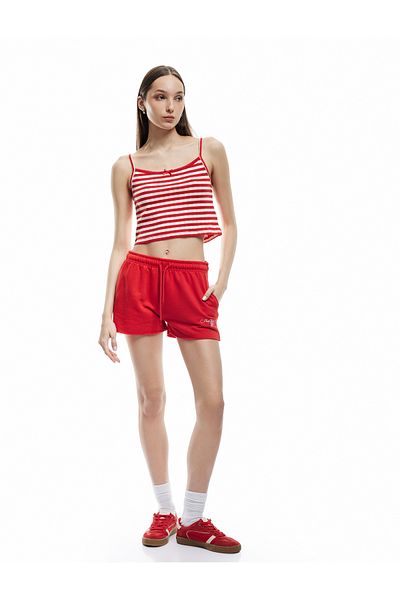 Koton New Season Rope Strap Heart Embroidered Bow Striped Crop Blouse