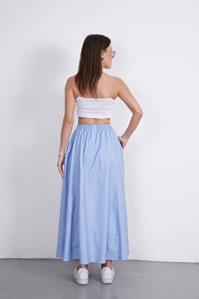 Gülmude Long Double Pockets Elastic Waist Cotton Anti-Sweat Fabric Flared Skirt Length (90) cm