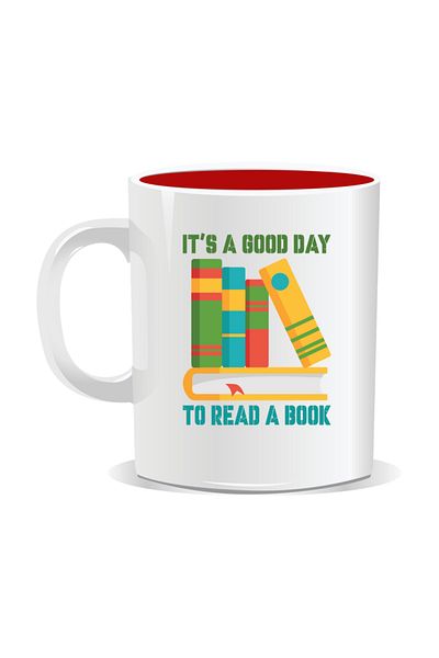 OEM Personalized mug with messages for nerds, It's a good day to read a book - Red interior