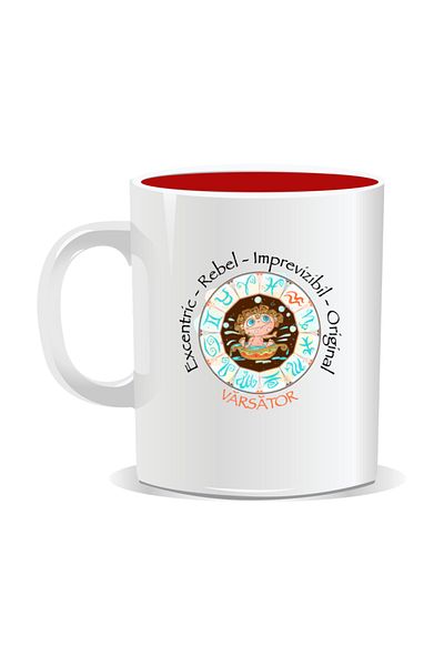 OEM Personalized mug with zodiac, complete horoscope with Aquarius - Red interior