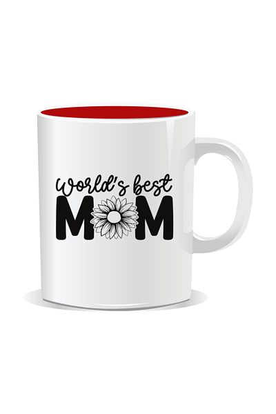 OEM Personalized mug with March 8 messages for mothers, World's Best Mom - Red interior