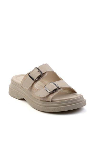 Bambi Γυναικείες παντόφλες μπεζ λουστρίνι Crocodile K04761038009