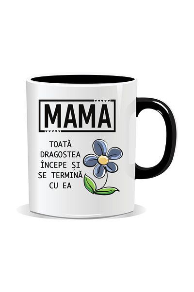 OEM Personalized mug with March 8 messages for mothers, All love begins with her - Black interior