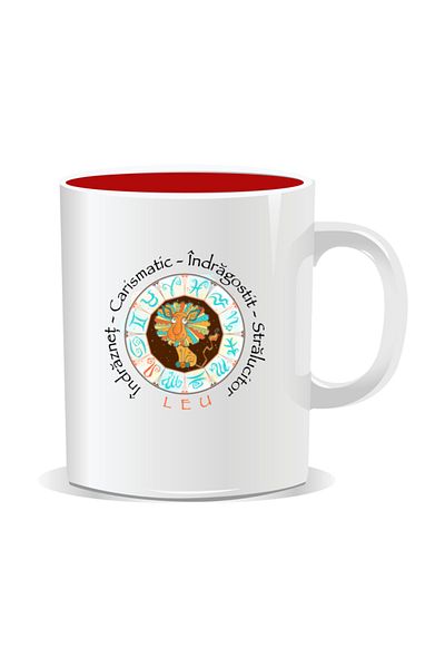 OEM Personalized mug with zodiac, complete horoscope with Leo - Red interior