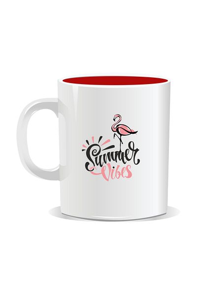 OEM Personalized mug with summer messages, Summer Vibes 2 - Red interior