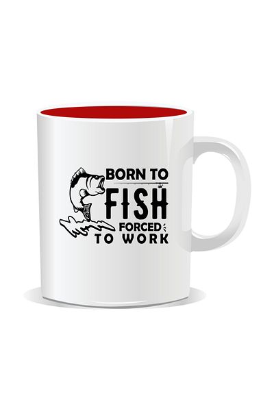 OEM Personalized mug with message for fishermen, Born to fish, forced to work - Red interior