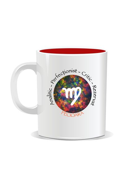 OEM Personalized mug with zodiac, Cosmos colored with Virgo - Red interior