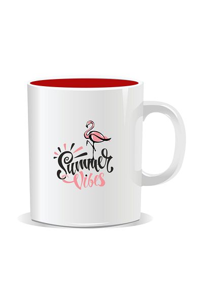 OEM Personalized mug with summer messages, Summer Vibes 2 - Red interior