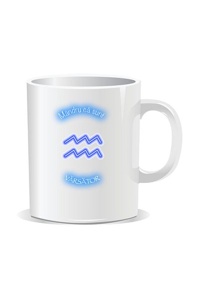 OEM Personalized zodiac mug, Neon with Aquarius - White interior