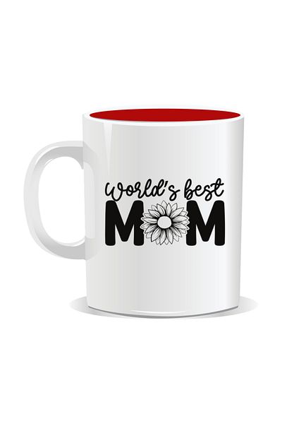OEM Personalized mug with March 8 messages for mothers, World's Best Mom - Red interior