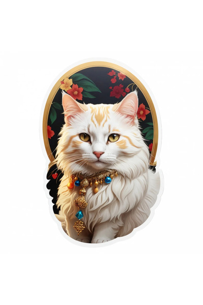 INOVATIX Set de 8 piese, autocolant pisică Khao manee cu colier, INOVATIX®. 6 cm