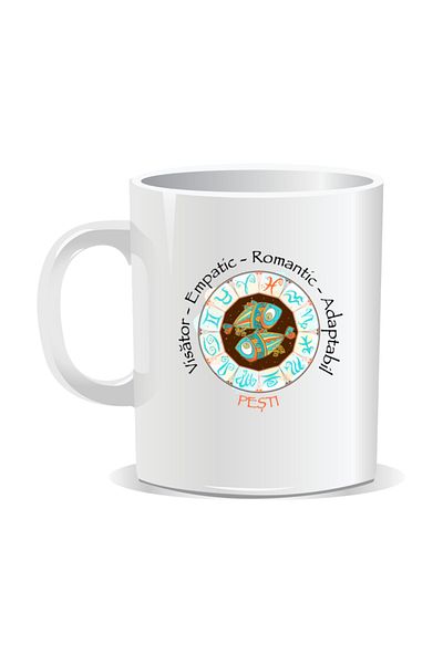OEM Personalized mug with zodiac, Complete horoscope with Pisces - White interior