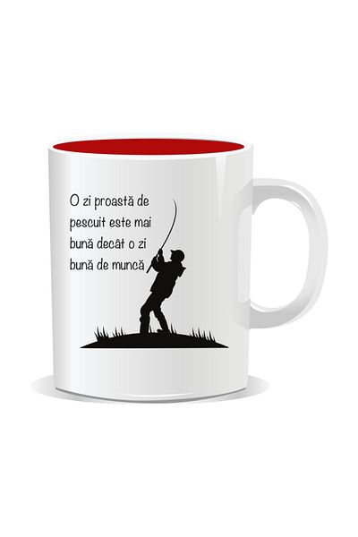 OEM Personalized mug with message for fishermen, Bad day of fishing - Red interior
