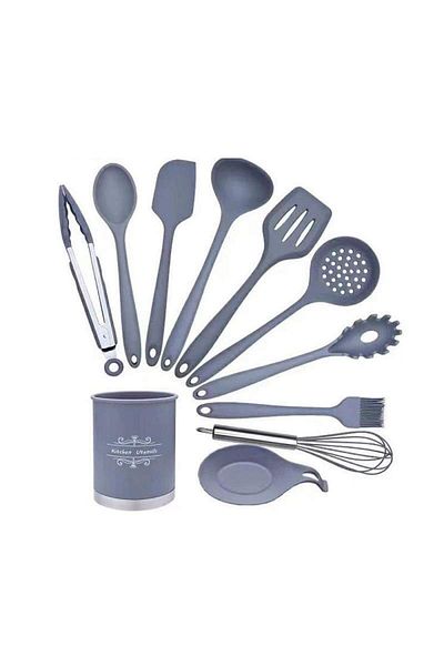 SIKS Kitchen Utensil Set, 11 Pieces, Silicone, Gray