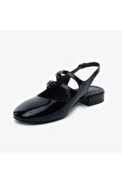 Greyder 59267 Black Wrinkled Patent Leather Genuine Leather Women's Ballerinas