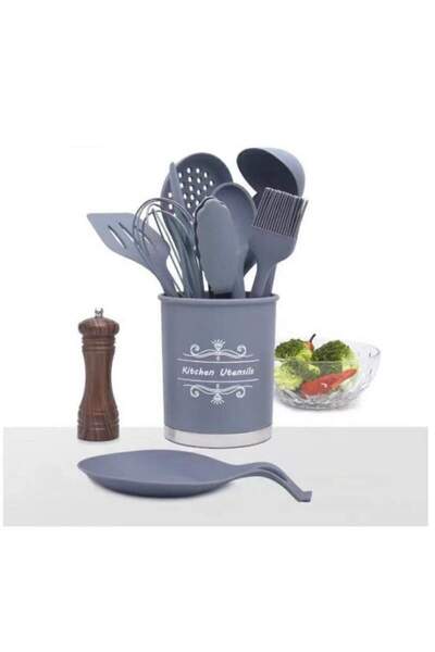 SIKS Kitchen Utensil Set, 11 Pieces, Silicone, Gray