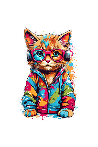 INOVATIX Set de 8 piese, autocolant Pisică cu bluză și ochelari, INOVATIX®. 6 cm