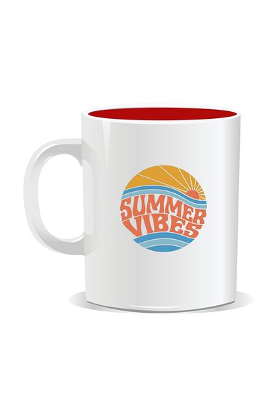 OEM Personalized mug with summer messages, Summer Vibes 10 - Red interior