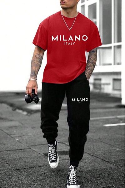 Boi Men's Milano Printed T-Shirt & Sweatpants Bottom Top Set Combo