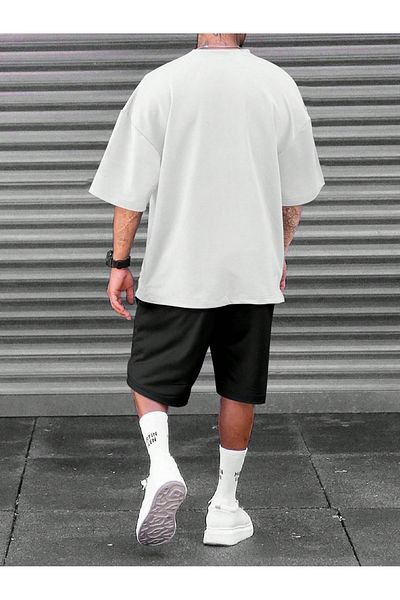 Boi Los Angeles Minimal T-Shirt Shorts - White Black Shorts T-Shirt Bottom Top Set Printed Crew Neck