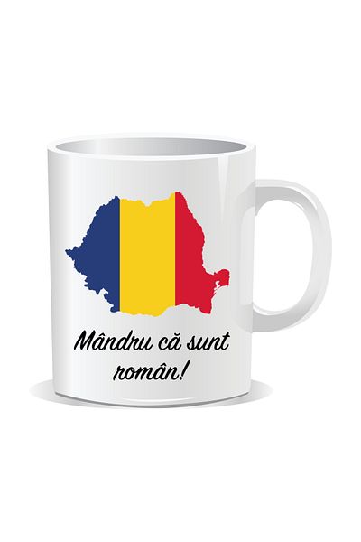 OEM Personalized mug for December 1st, Map of Romania with flag - White interior
