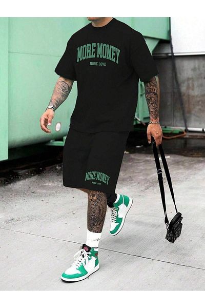Boi More Money T-Shirt Shorts - Black Shorts T-Shirt Bottom Top Set Printed Crew Neck