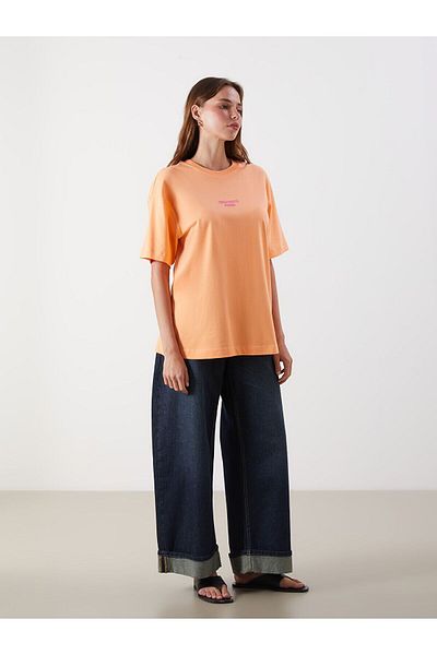 LC Waikiki Crew Neck Paris Printed Oversize Women's T-Shirt