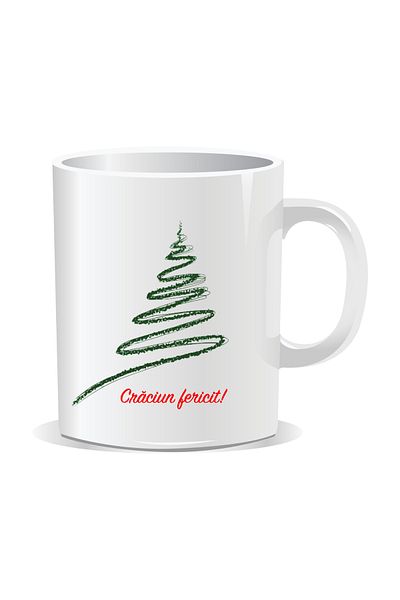 OEM Personalized Christmas mug, Subtle stylized Christmas tree - White interior