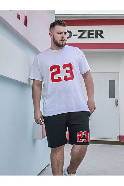 Boi 23 T-Shirt Shorts - White Black Shorts T-Shirt Bottom Top Set Printed Crew Neck