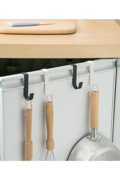 Rapithwin Mutfak Dolap Kapısı Üzeri Kancalar Plastik 4'lü Paket (2Siyah-2Beyaz) havlu çöp poşeti için