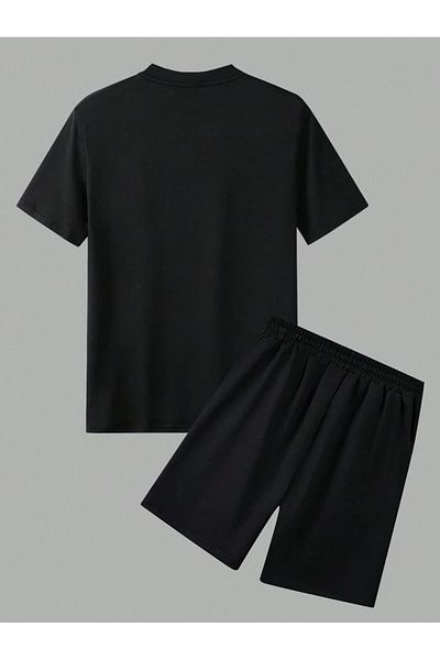 Boi 1% Charge T-Shirt Shorts - Black Shorts T-Shirt Bottom Top Set Printed Crew Neck