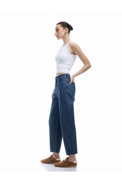 Koton New Season Cotton Comfortable Fit Barrel Fit Jean Trousers with Pockets