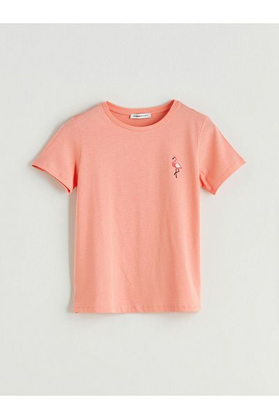 LC Waikiki Crew Neck Flamingo Embroidered Women's T-Shirt
