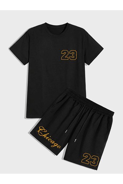 Boi 23 Chicago T-Shirt Shorts - Black Shorts T-Shirt Bottom Top Set Printed Crew Neck