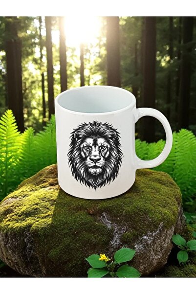 lili hediyelik كوب أبيض مطبوع عليه أسد كاريزماتيكي أسود - هدية عيد ميلاد للرجال