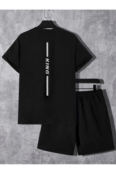 Boi King Stripe T-Shirt Shorts Combo Set - Black Printed Oversize Crew Neck