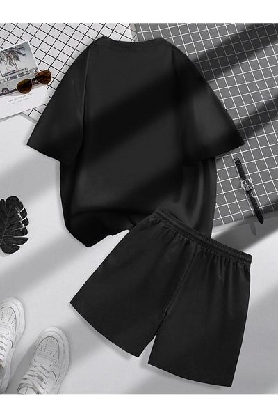 Boi Believe 21 T-Shirt Shorts Combo Set - Black Printed Oversized Crew Neck