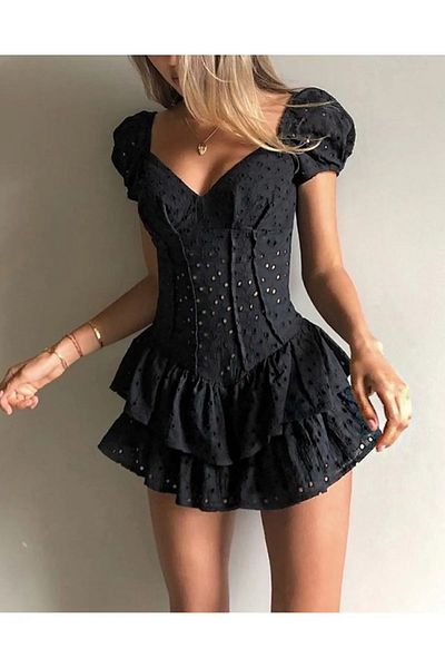FASHION COCKTAIL Lining Shorts Transparent Detailed Lace Short Sleeve Mini Night Shorts Jumpsuit