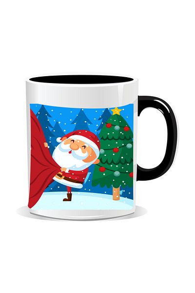 OEM Personalized Christmas mug, Santa Claus pulls the sack - Black interior
