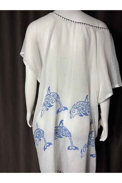 Sobe Hediyelik Dolphin Patterned White Pareo – Beach Top Summer Dress, Light and Comfortable Tunic Model (Standard Size)