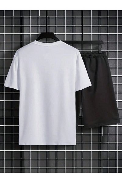Boi California Los Angeles T-Shirt Shorts - White with Black Shorts T-Shirt Top Bottom Set Printed Crew Neck