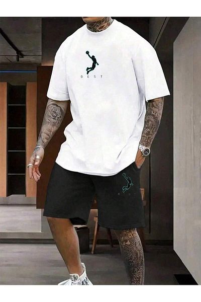Boi Best T-Shirt Shorts - White with Black Shorts T-Shirt Top and Bottom Set Printed Crew Neck